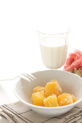 Frozen mango on bowl fro healthy breakfast image