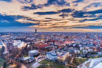 Wrocław evening panorama aerial view - obrazy, fototapety, plakaty