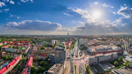 Reagan roundabout in Wroclaw aerial view - obrazy, fototapety, plakaty