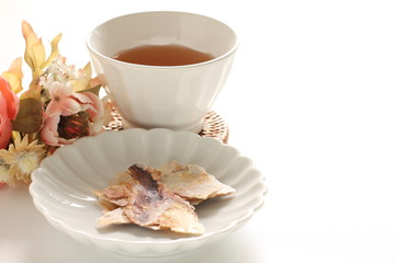 Japanese food, squid senbei snack on dish