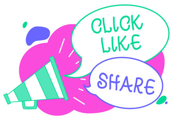 Writing note showing Click Like Share. Business photo showcasing Internet sharing following Online Media networking Creative multiple bubble cloudy curly design text lines messages idea