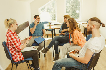 Group of people students working together