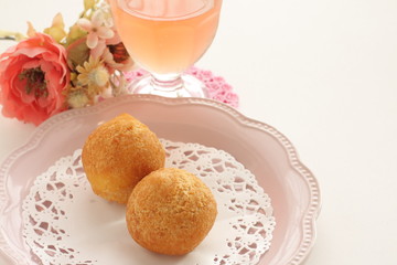 Okinawa food, red bean doughnut  for snack food image