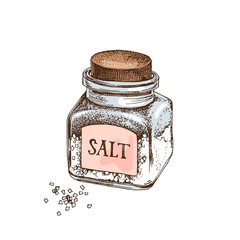 Hand drawn glass bottle with salt and crystals
