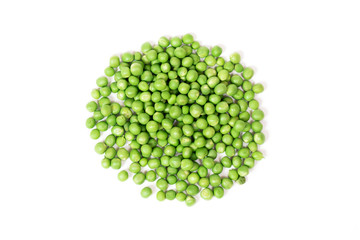 Green peas and pea pod on white