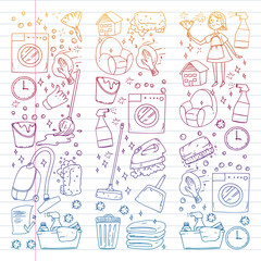 cleaning services company vector monochrome pattern on white background, drawing gradient, notebooks lined