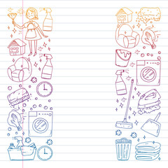 cleaning services company vector monochrome pattern on white background, drawing gradient, notebooks lined