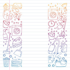 cleaning services company vector monochrome pattern on white background, drawing gradient, notebooks lined