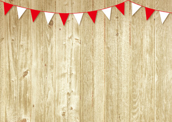 red and white bunting on wooden background