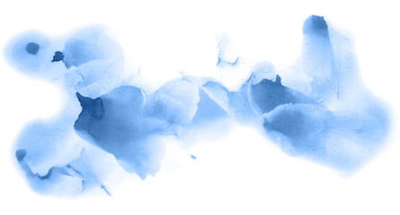Abstract watercolor background hand-drawn on paper. Volumetric smoke elements. Blue color. For design, web, card, text, decoration, surfaces.