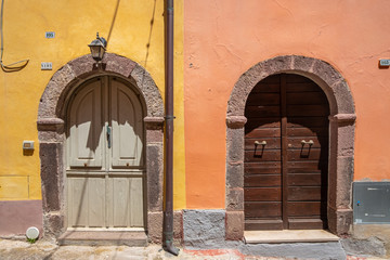 Colorful houses and narrow alleys in Bosa, province of Oristano, a picturesque village of ancient...