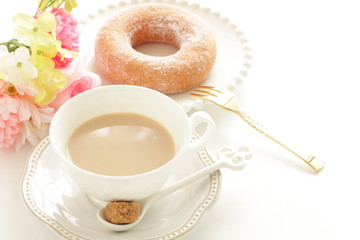 Sugar soy donut on white dish for  dessert image