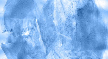 Abstract watercolor background hand-drawn on paper. Volumetric smoke elements. Blue color. For design, web, card, text, decoration, surfaces.