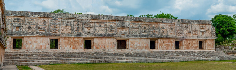 Fototapeta na wymiar Overview of a Mayan Temple, in the archaeological area of Uxmal, on the Yucatan Peninsula