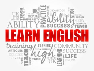 Learn English word cloud collage, education concept background