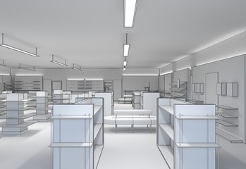 shop, store, shopping mall, interior visualization, 3D illustration