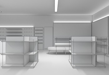 shop, store, shopping mall, interior visualization, 3D illustration