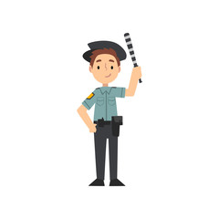 Boy Police Officer Character Managing Road Traffic, Traffic Policeman, Kid Dreaming of Future Profession Vector Illustration