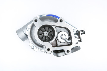 Fototapeta premium new turbocharger isolated on white background. turbo compressor of car engine