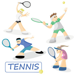 Tennis. Set of 4 athletes. Sport vector characters. Multicolored shape
