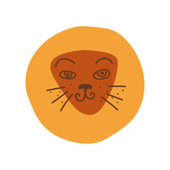 Cute Lion Head, Design Element Can Be Used for T-shirt Print, Poster, Card, Label, Badge Vector Illustration