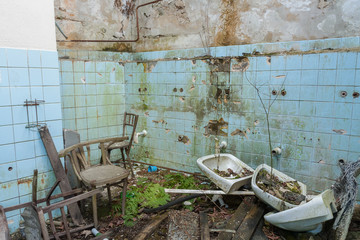 Photo from demolition  textile  factory,broken bathroom.
