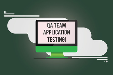 Conceptual hand writing showing Qa Team Application Testing. Business photo text Question and answers making software test Mounted Computer Monitor Blank Screen on Abstract Background