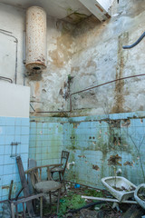 Photo from demolition textile  factory, broken bathroom.