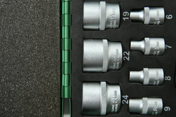 socket wrenches in a case with foam rubber.