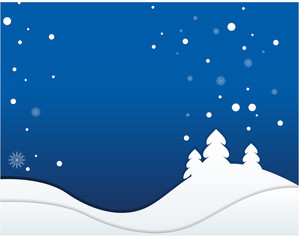 Christmas winter blue background with Christmas trees and snowflakes