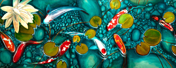 Goldfisch im See, Ölgemälde, handgefertigt © vadim_fl