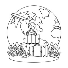 Tourist girl cartoon with bag design