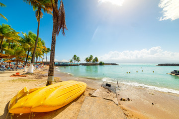 Yellow kayaks in Bas du Fort beach in Guadeloupe