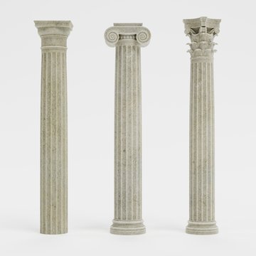 Realistic 3d Render of Columns (Doric, Ionic and Corinthian)