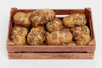 Realistic 3D Render of Bread Rolls in Box