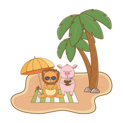 Obraz na płótnie Canvas Summer and cute animals cartoons