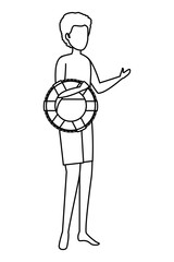 young man with swimsuit and float character