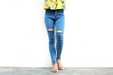 Summer Fashion Nude Sandal (Footwear) and Slim Legs in The City,Street Style. Beautiful Slim Woman...