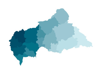 Fototapeta premium Vector isolated illustration of simplified administrative map of Central African Republic (CAR). Borders of the regions. Colorful blue khaki silhouettes