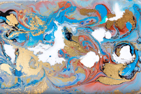 Blue marbling pattern. Golden marble liquid texture. © anya babii