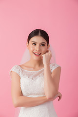 Beautiful asian bride portrait in pink studio - 270768690
