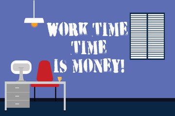 Handwriting text writing Work Time Time Is Money. Concept meaning Be fast to accomplish more work efficiently Work Space Minimalist Interior Computer and Study Area Inside a Room photo