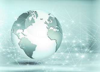 Best Internet Concept of global business. Globe, glowing lines on technological background. Wi-Fi, rays, symbols Internet, 3D illustration