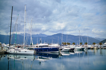 Naklejka premium Marine parking of boats and yachts in Montenegro