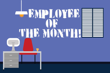 Handwriting text writing Employee Of The Month. Concept meaning Reward Prize recognition for hard good excellent job Work Space Minimalist Interior Computer and Study Area Inside a Room photo