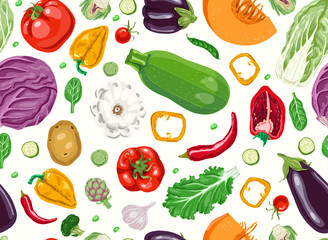 Seamless pattern with fresh vegetables. 