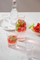  infused water of watermelon on white background