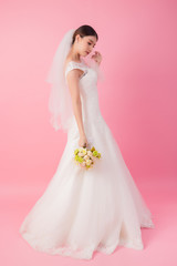 Beautiful asian bride portrait in pink studio - 270771005