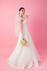 Beautiful asian bride portrait in pink studio - 270771009