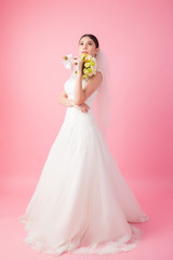 Beautiful asian bride portrait in pink studio - 270771038